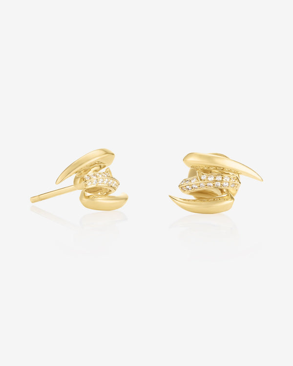 Thorn Embrace Entwined Stud Earrings in 18 ct yellow gold with white diamond pavé, luxury fine jewellery studs - side view