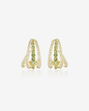 Thorn Embrace Bound Together Gem Cuff Earrings in 18ct yellow gold with mint demantoid garnets and white diamond pavé, luxury fine jewellery