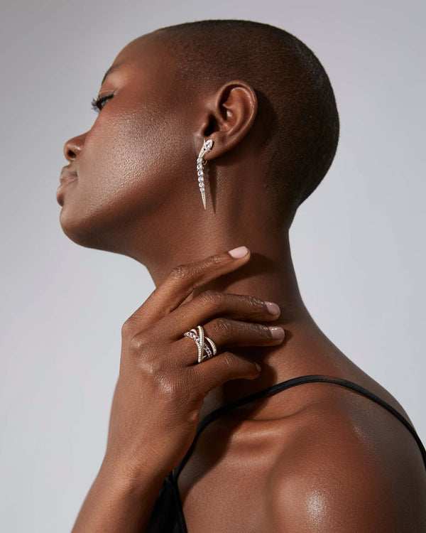 Thorn Embrace Yellow Gold & Morganite Unfurled Earrings styled with other luxury fine jewellery pieces