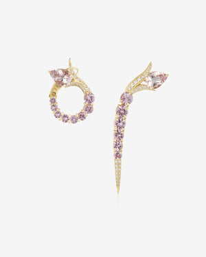 Thorn Embrace Yellow Gold & Morganite Unfurled Earrings in 18 ct yellow gold with morganite gemstones and white diamond accents, luxury fine jewellery