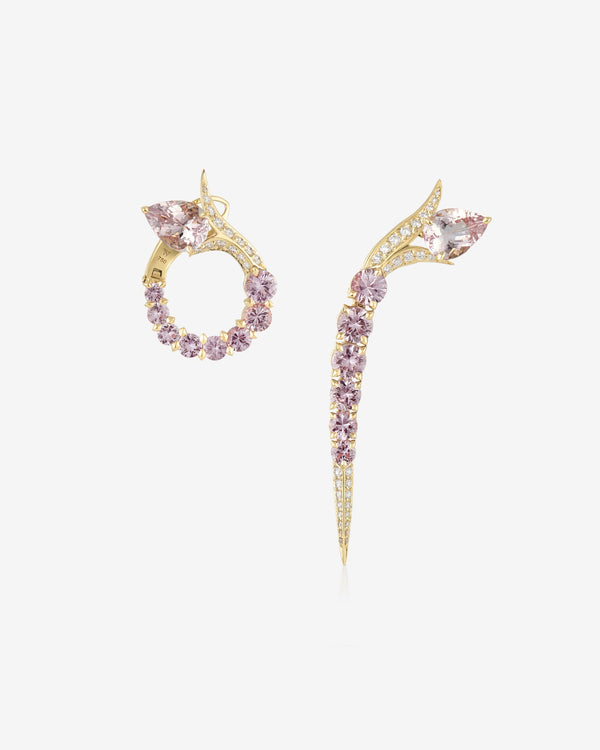 Thorn Embrace Yellow Gold & Morganite Unfurled Earrings in 18 ct yellow gold with morganite gemstones and white diamond accents, luxury fine jewellery