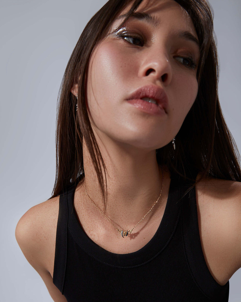 Thorn Embrace Entwined Inline Pendant in 18ct yellow and white gold with white and black diamond pavé, luxury fine jewellery necklace