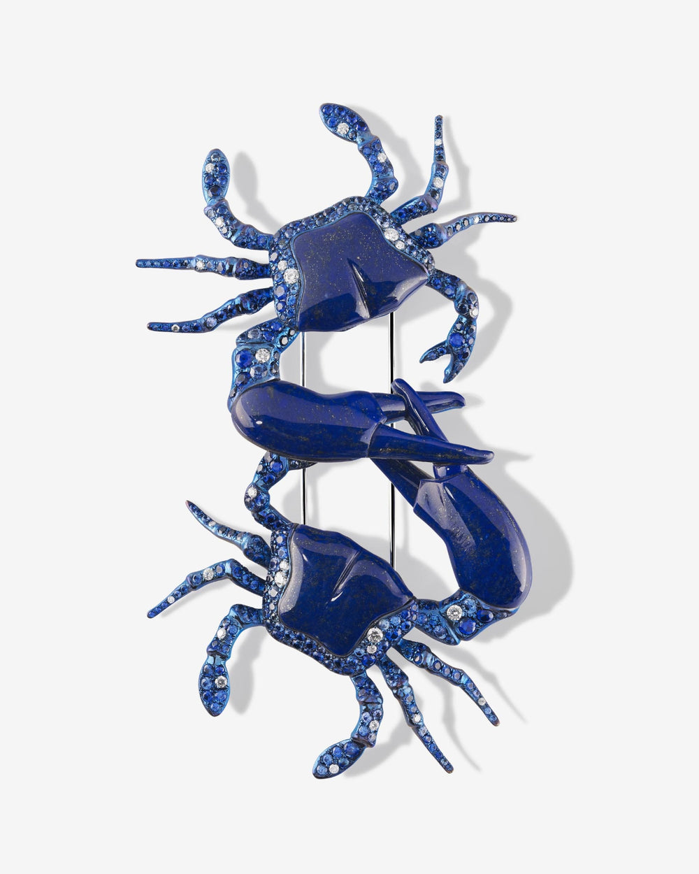 Titanium Rock Brawl Brooch Lapis — blue titanium brooch with gemstone and diamond detail, front view