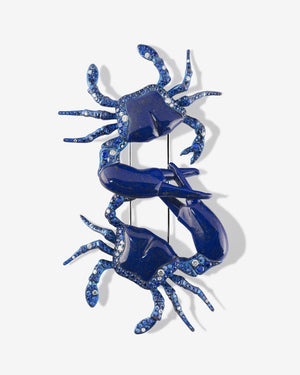 Titanium Rock Brawl Brooch Lapis — blue titanium brooch with gemstone and diamond detail, front view