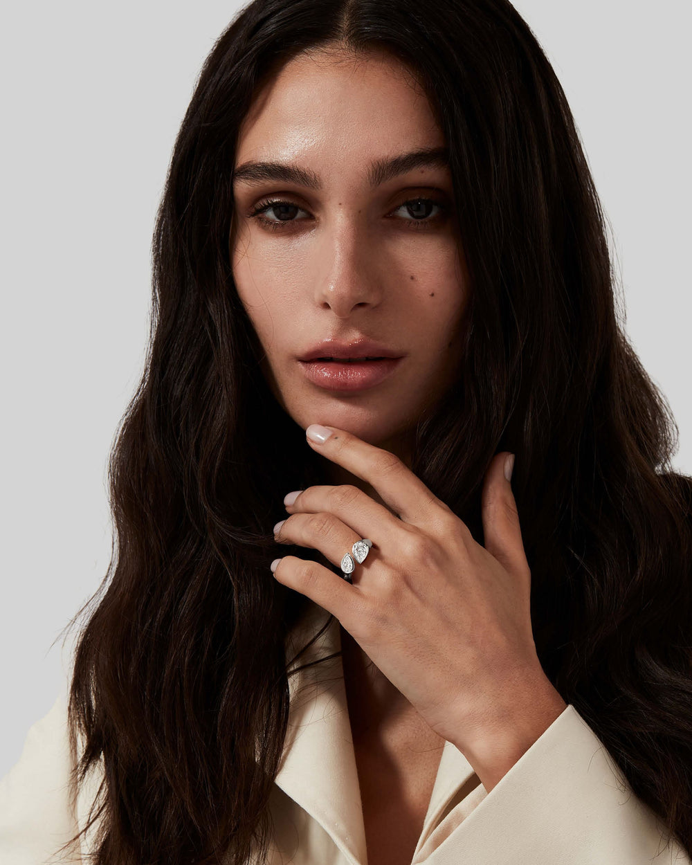 Stephen Webster Toi et Moi Ring in platinum with two pear-shape white diamonds luxury engagement ring