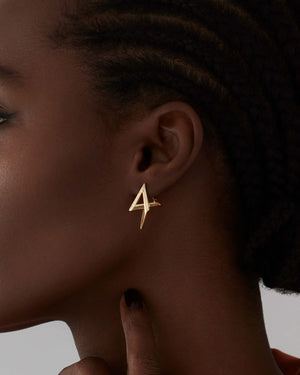 Stephen Webster Vertigo Acute 18K Yellow Gold Hoop Earrings Worn on Model