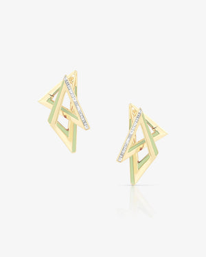 Stephen Webster Vertigo Acute 18K Yellow Gold Lime Green Enamel Hoop Earrings Front View