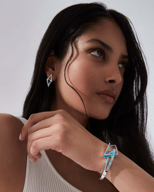 Stephen Webster 18K White Gold Light Blue Enamel Hoop Earrings Styled with Luxury Jewellery