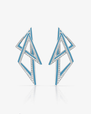 Stephen Webster Vertigo Infinity 18K White Gold Light Blue Enamel Hoop Earrings Front View