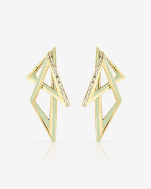 Stephen Webster Vertigo Infinity 18K Yellow Gold Lime Enamel Hoop Earrings with Diamond Baguettes Front View