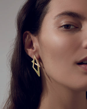 Stephen Webster Vertigo Infinity 18K Yellow Gold Lime Enamel Diamond Hoop Earrings Worn on Model