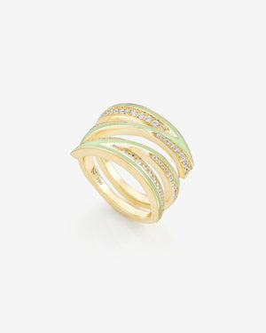 Stephen Webster Vertigo Infinity 18K Yellow Gold Lime Green Enamel & White Diamond Ring Front View