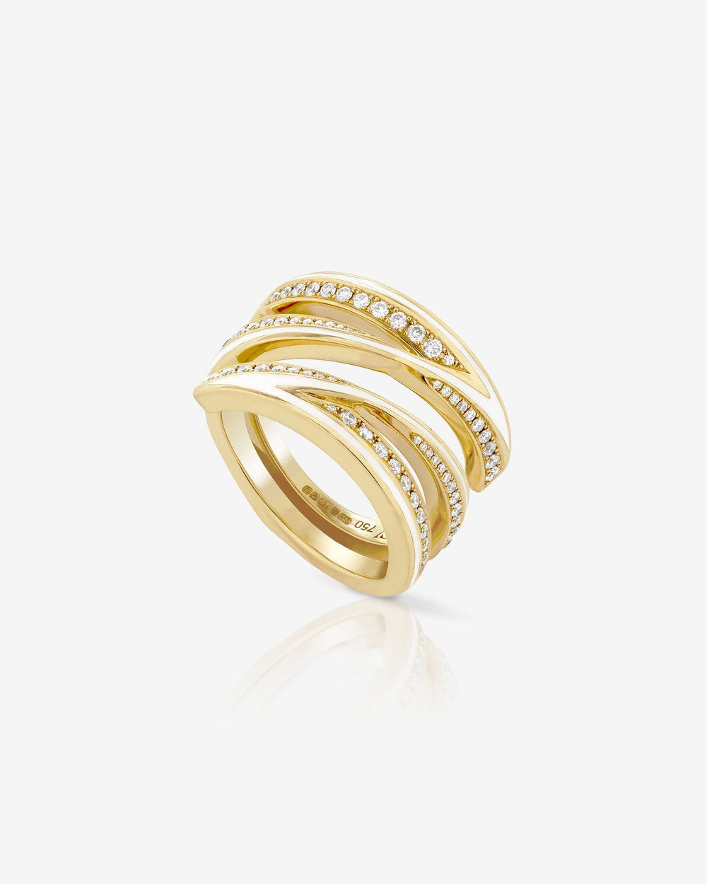 Stephen Webster Vertigo Infinity 18K Yellow Gold White Enamel & Diamond Ring Front View
