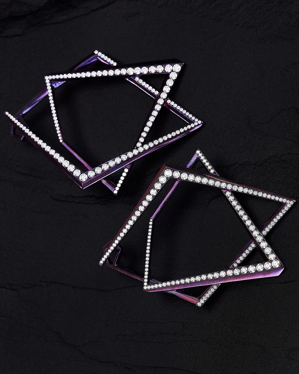 Vertigo Light Pink Titanium Rubix Hoops — light pink titanium with white diamonds, front view