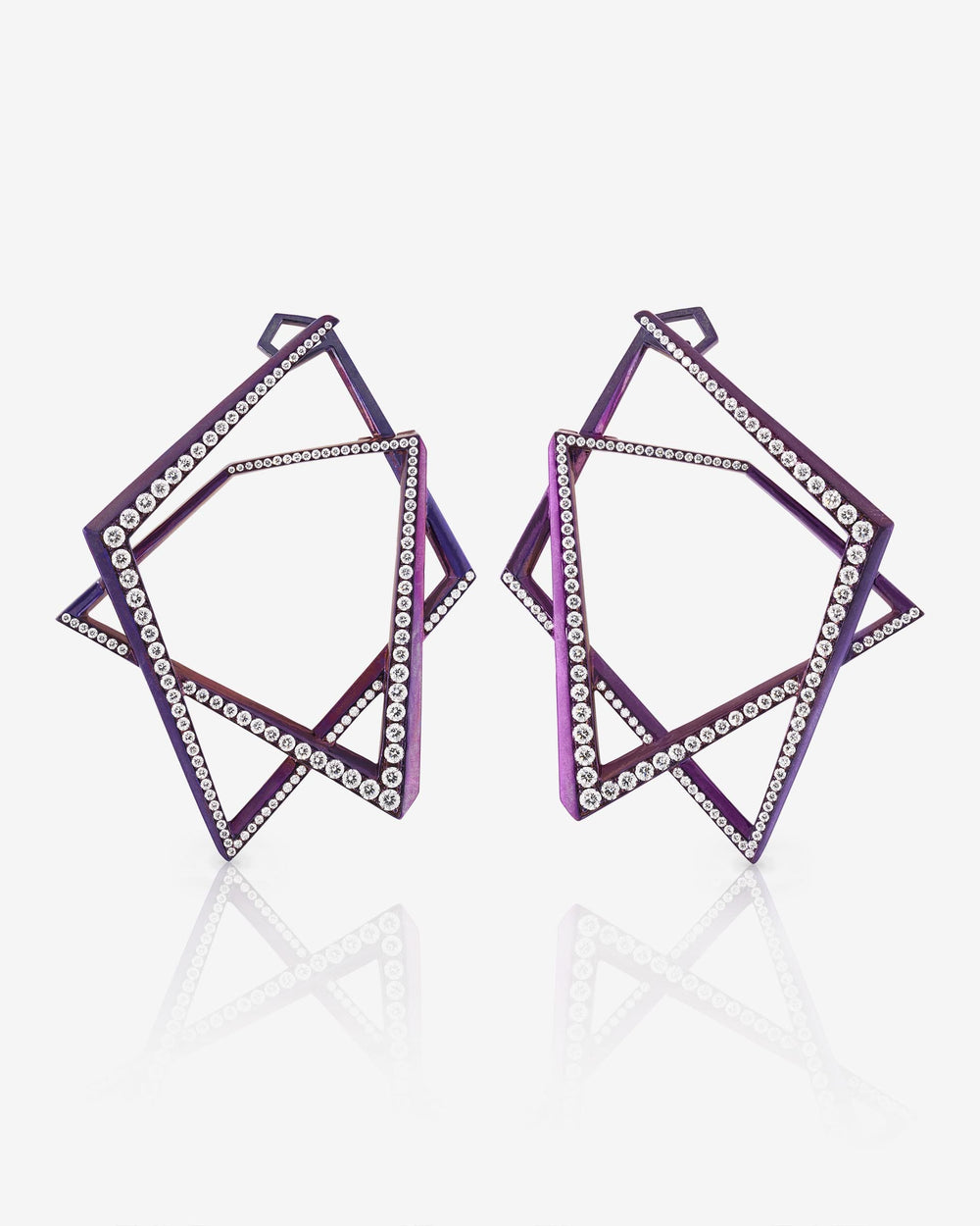 Vertigo Light Pink Titanium Rubix Hoops — light pink titanium with white diamonds, front view