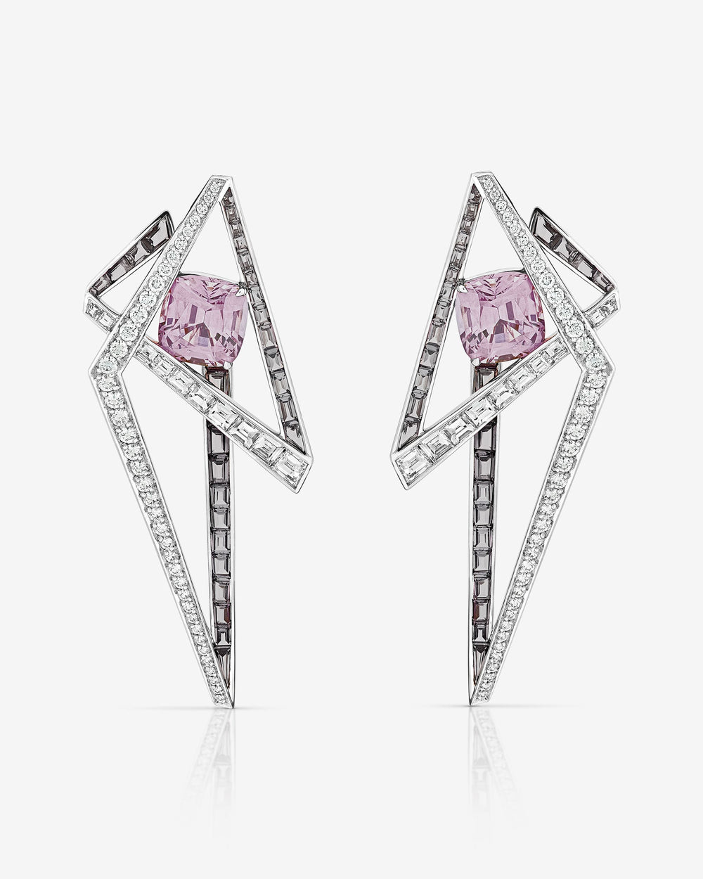 Vertigo Lost Horizon Mauve Hoops in 18 ct white gold with mauve spinels, grey spinels and white diamonds — front view