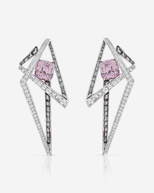 Vertigo Lost Horizon Mauve Hoops in 18 ct white gold with mauve spinels, grey spinels and white diamonds — front view