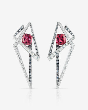 Vertigo Lost Horizon Rubellite Hoops in 18 ct white gold with rubellite, grey spinels and white diamonds — front view