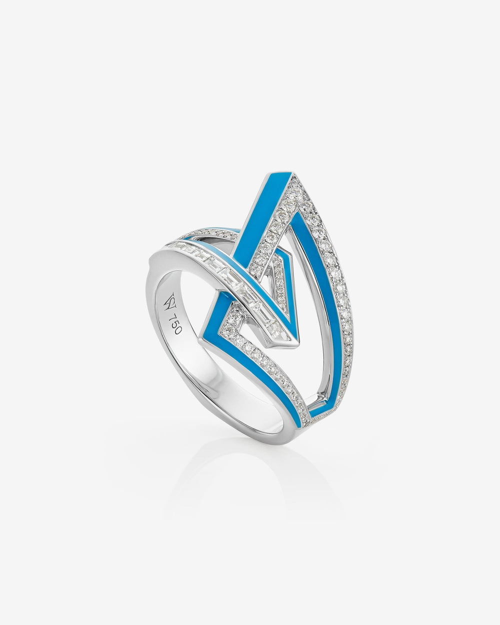 Stephen Webster Vertigo Obtuse 18K White Gold Light Blue Enamel & Diamond Ring Front View