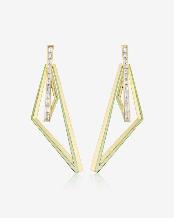 Stephen Webster Vertigo Obtuse 18K Yellow Gold Lime Enamel & Diamond Hoop Earrings Front View