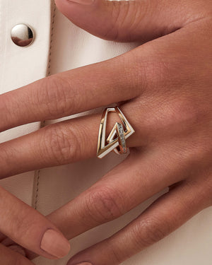 Stephen Webster Vertigo Obtuse 18K Yellow Gold Diamond & Enamel Ring Worn on Model