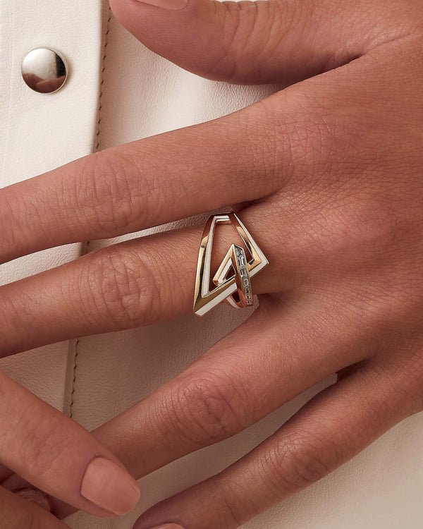 Stephen Webster Vertigo Obtuse 18K Yellow Gold Diamond & Enamel Ring Worn on Model