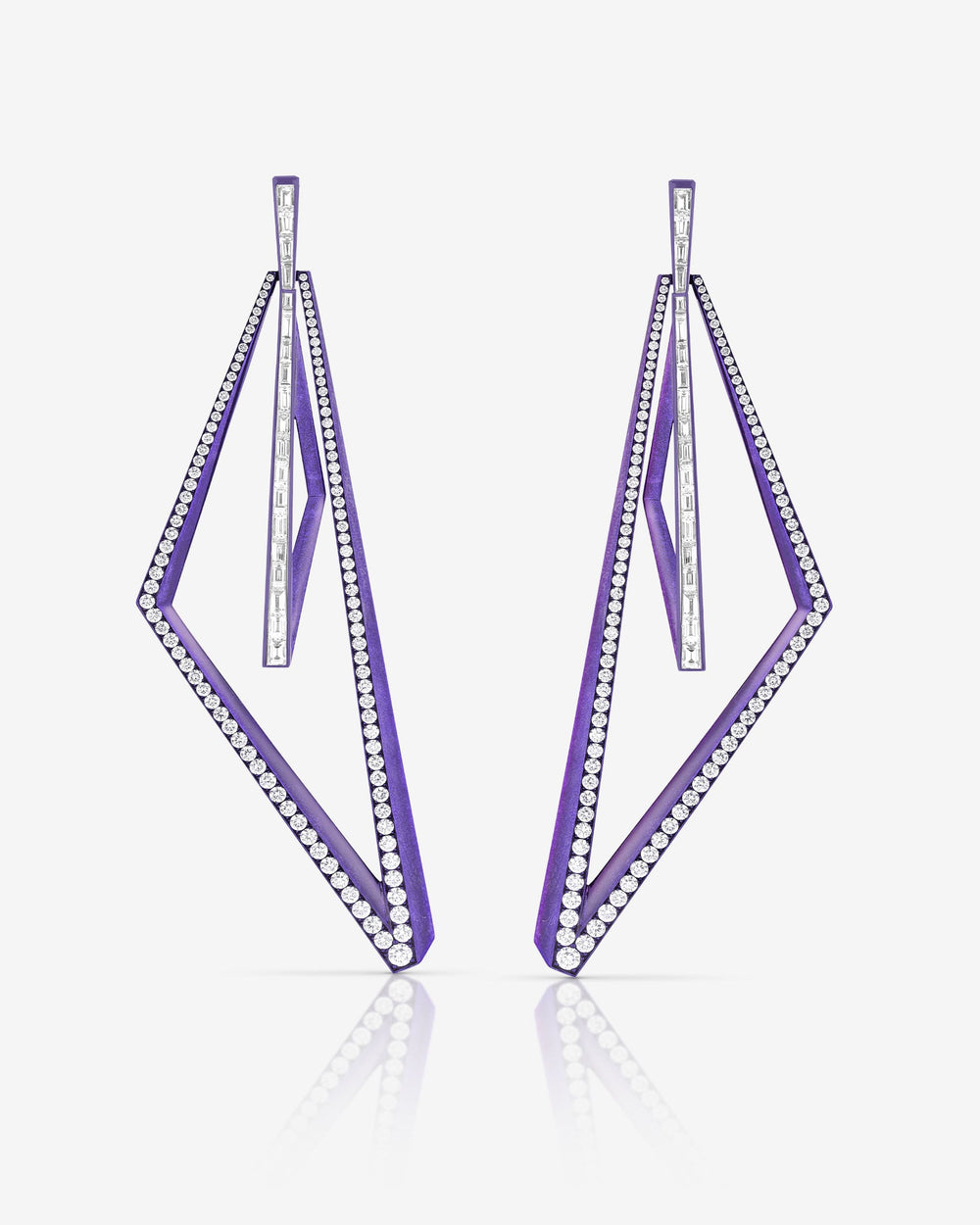 Vertigo Very Obtuse Purple Hoops in purple titanium with white diamonds — front view