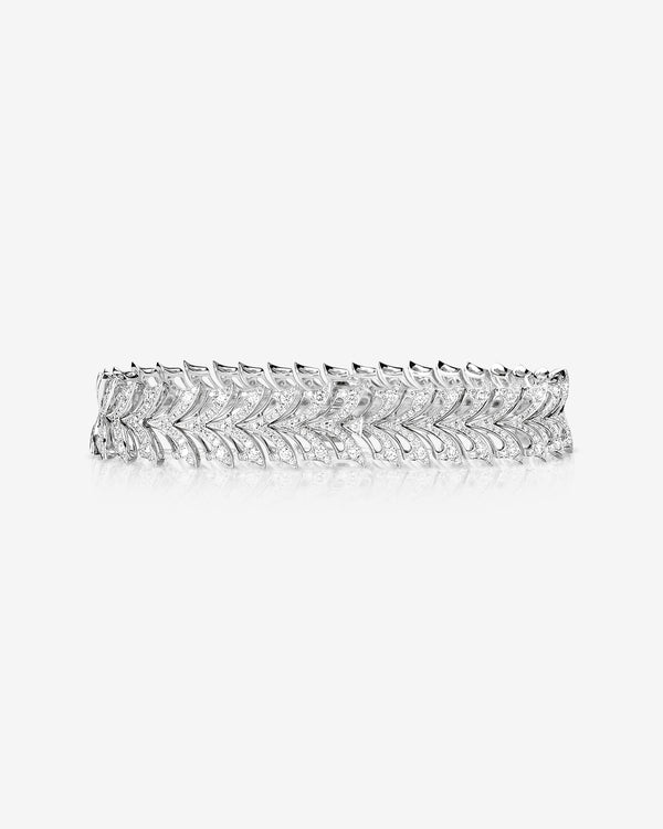 White Diamond Pavé Open Plume Slimline Linked Bracelet in 18ct white gold with articulated feather links