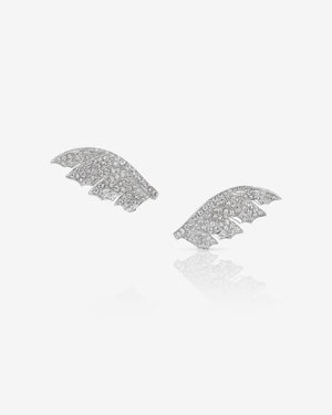 White Diamond Pavé Plume Chain Earrings in 18ct white gold with intricate feather-inspired design and pavé diamonds