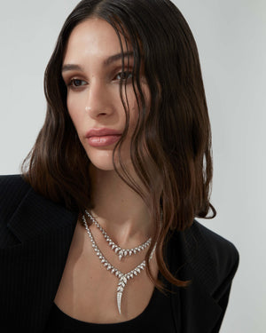 White Diamond Pavé Tail Feather Collar styled with other Stephen Webster Magnipheasant fine jewellery pieces