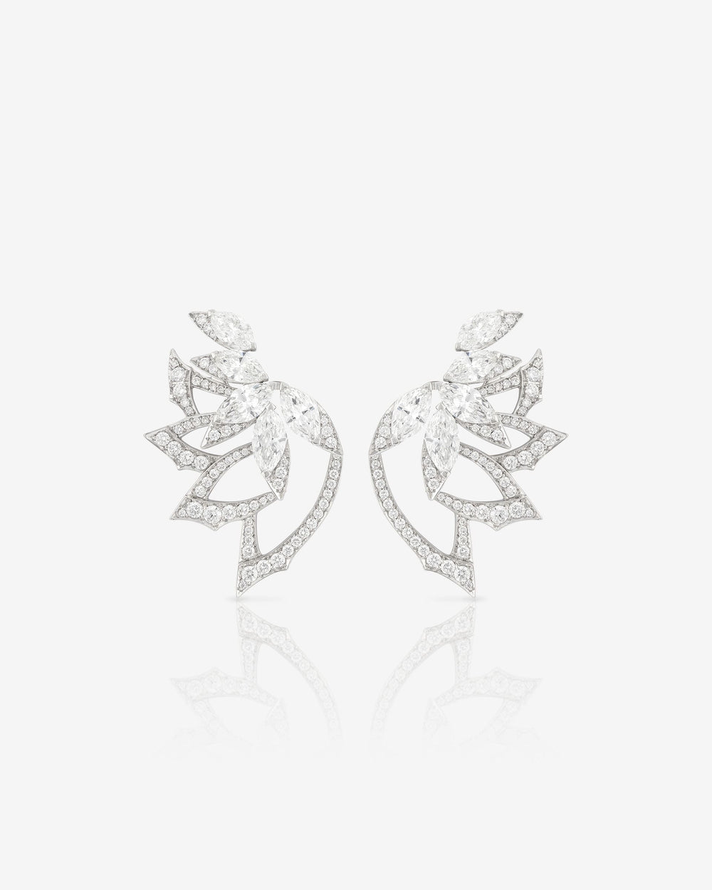 White Diamond Plumage Earstuds in 18ct white gold with white diamond pavé inspired by pheasant feathers