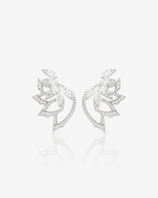 White Diamond Plumage Earstuds in 18ct white gold with white diamond pavé inspired by pheasant feathers