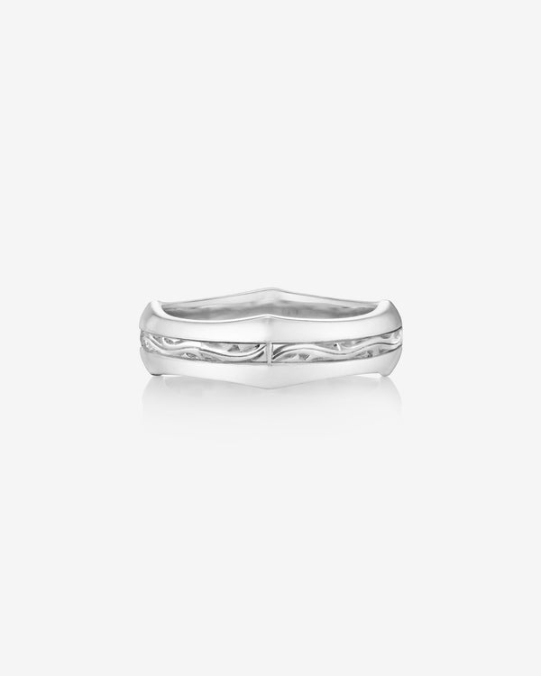 White gold engraved Quadrafoil men’s wedding band
