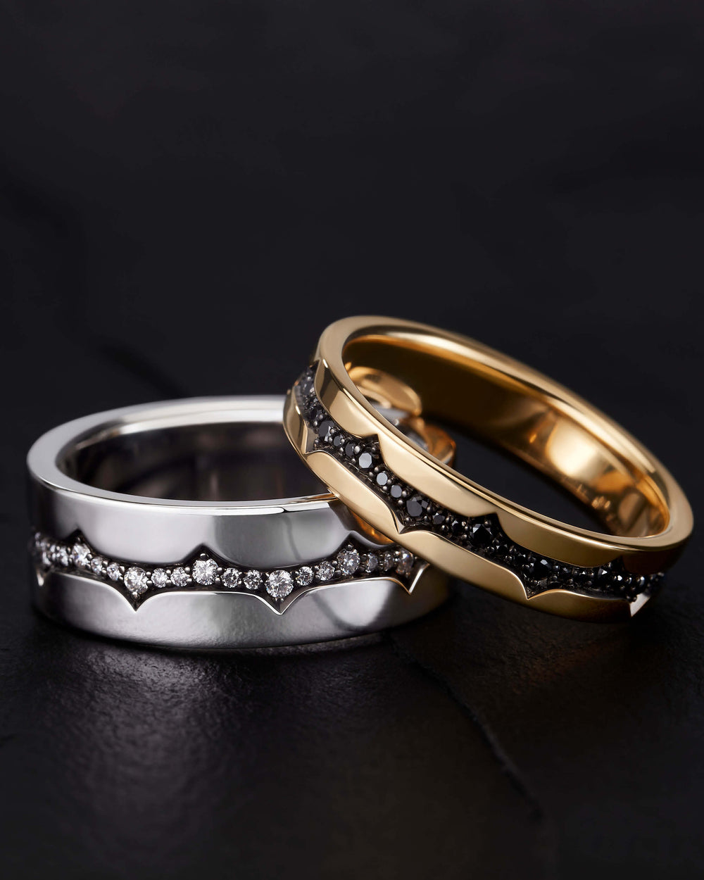 White gold inscription white diamond band ring