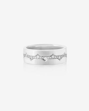 White gold inscription white diamond band ring