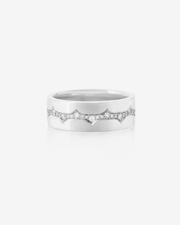 White gold inscription white diamond band ring