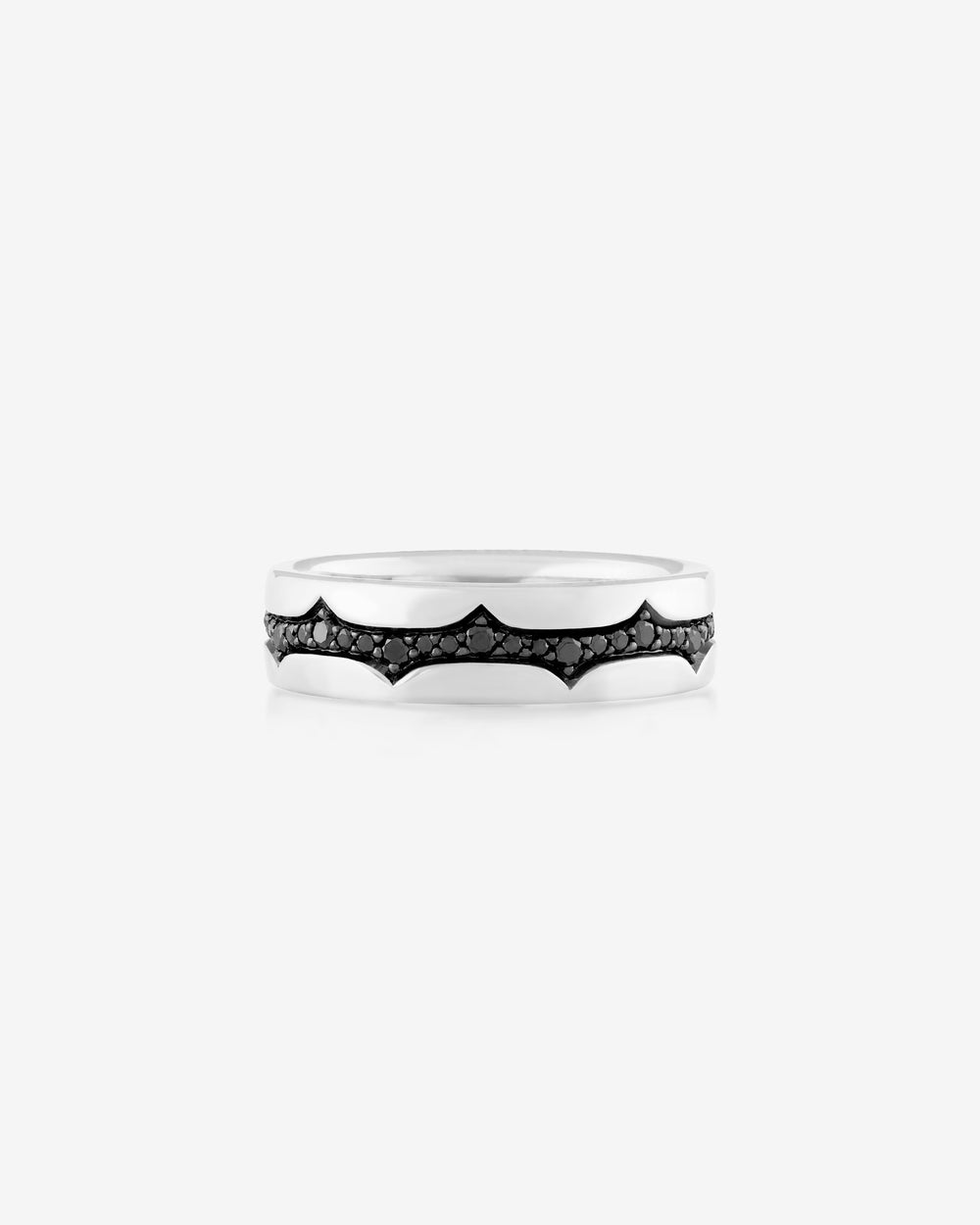 White gold Thorn fine inscription band with black diamonds