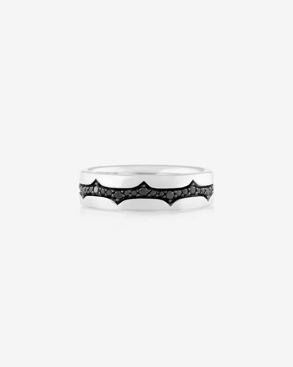 White gold Thorn fine inscription band with black diamonds
