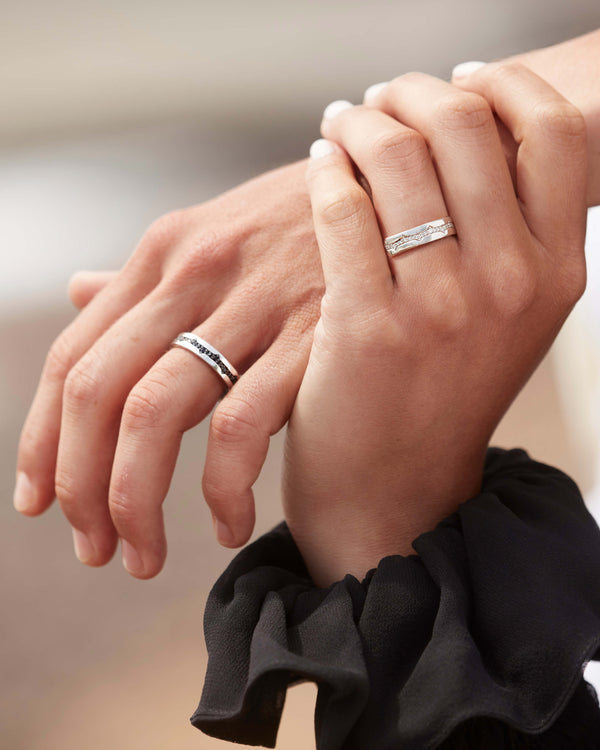 White gold thorn fine inscription white diamond band worn on hand