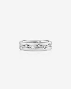 White gold thorn fine inscription band with white diamonds