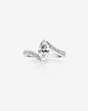 Women’s 18ct white gold Thorn in My Side ring with marquise white diamond and diamond pavé