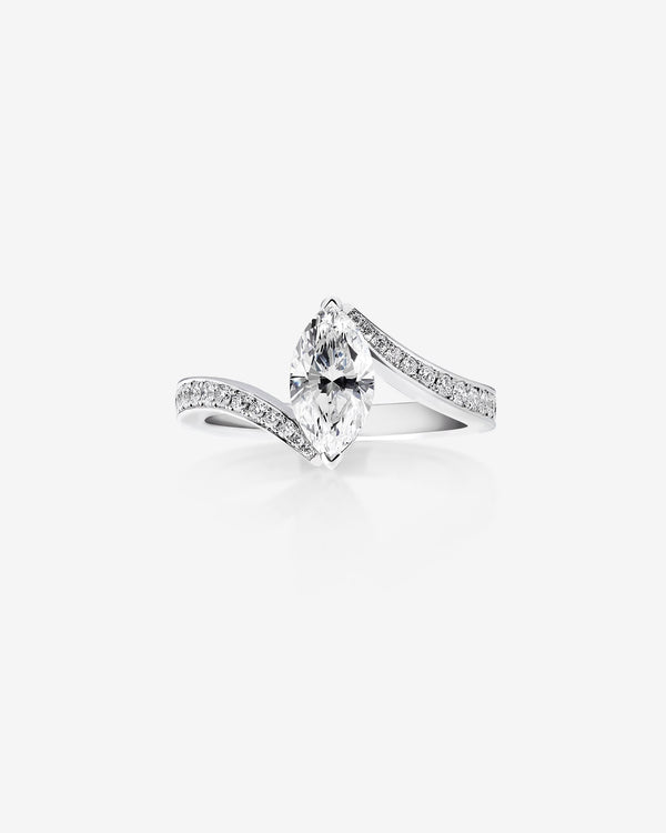 Women’s 18ct white gold Thorn in My Side ring with marquise white diamond and diamond pavé