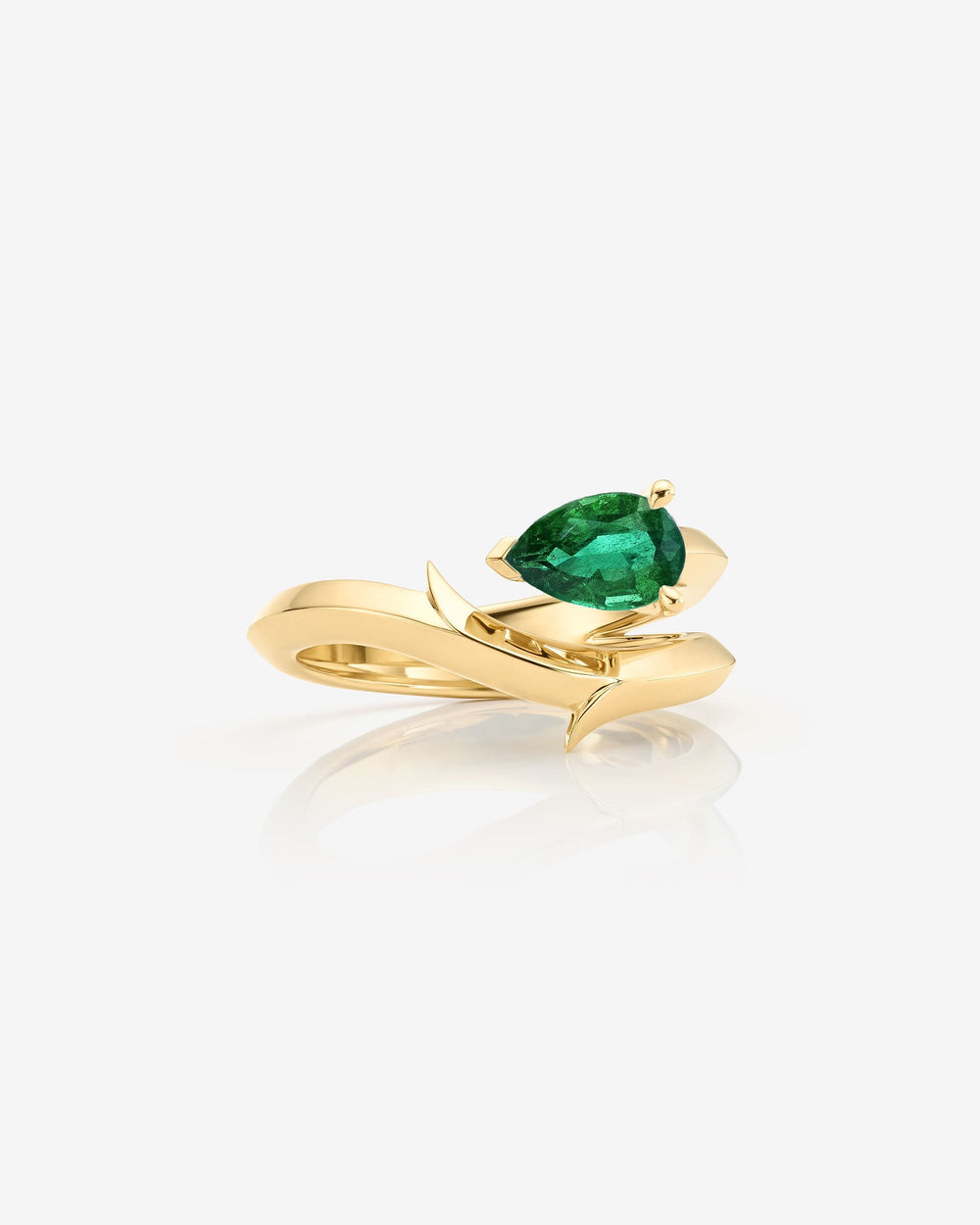 Women’s 18ct yellow gold Thorn Floating Solitaire Slimline engagement ring with pear emerald