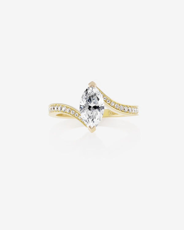 Women’s 18ct yellow gold Thorn In My Side ring with marquise diamond and white diamond pavé
