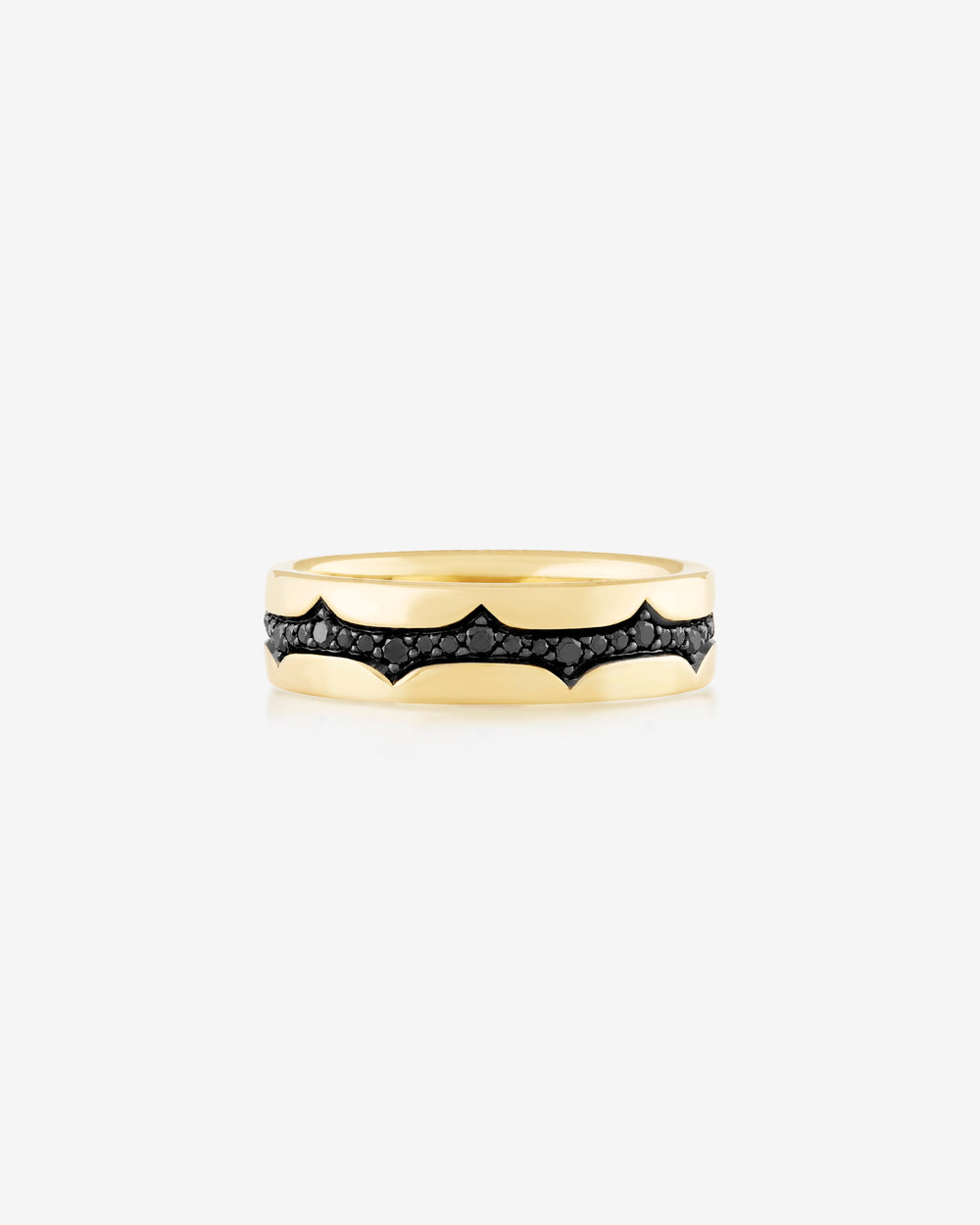Yellow gold thorn fine inscription band with black diamonds