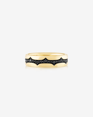 Yellow gold thorn fine inscription band with black diamonds
