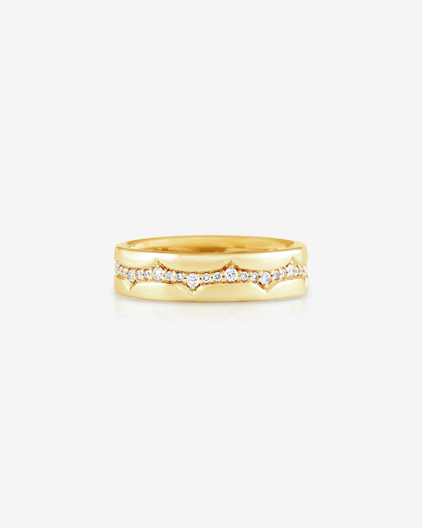Yellow gold thorn fine inscription band with white diamonds