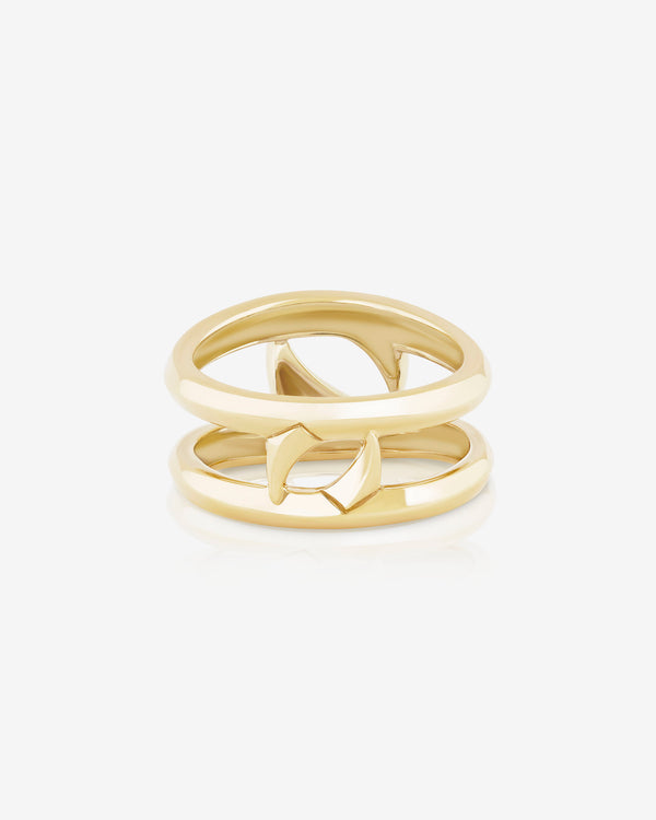 Side profile of Stephen Webster Double Thorn Band in 18 ct yellow gold showing dual thorn detail