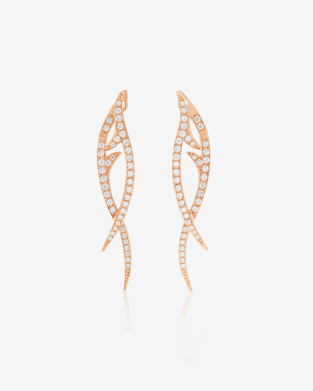 Stephen Webster Stem Drop Earrings in 18ct Rose Gold with white diamond pavé front view