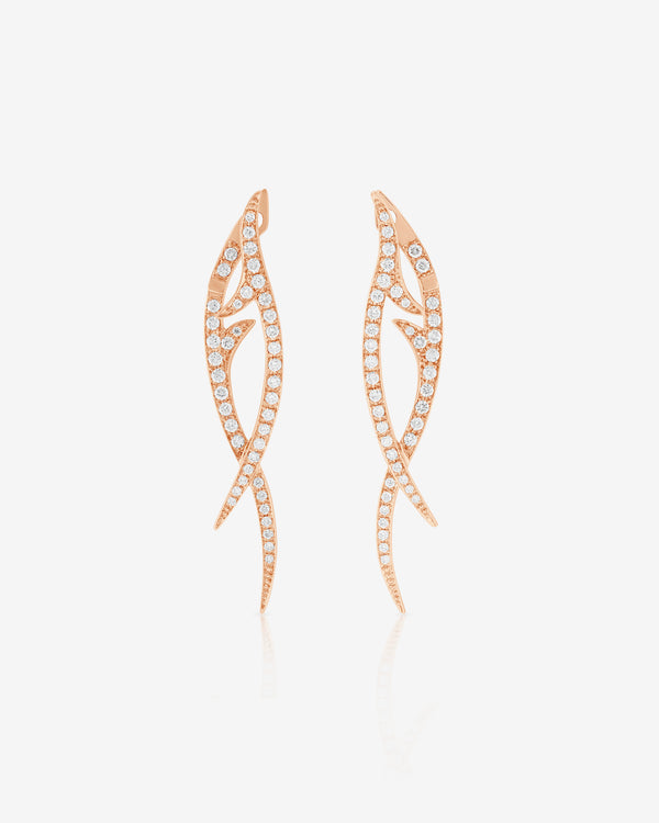 Stephen Webster Stem Drop Earrings in 18ct Rose Gold with white diamond pavé front view
